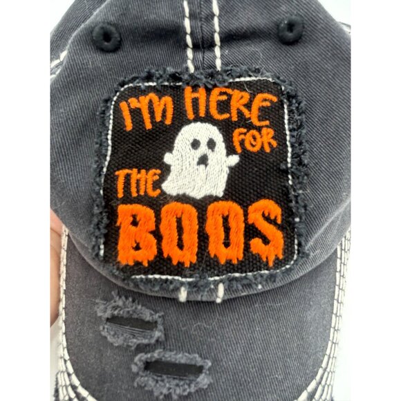 Vintage Distressed "Im Here For The Boos" Halloween Baseball Cap Adjustable Blac - Picture 4 of 6